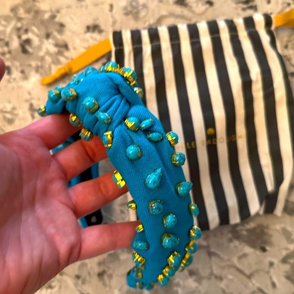 Lele Sadoughi turquoise candy jewelled knotted headband